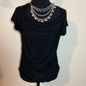 Western connection draped neck short sleeve top blouse dressy casual M black